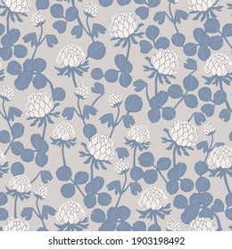 Vektor Clover und Blumenmotiv nahtlos wiederholen Muster grauer Hintergrund