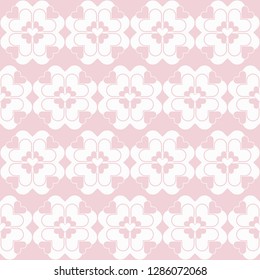 Vector Clover Hearts Tiles in pink seamless pattern background. Perfect for fabric, scrapbooking and wallpaper projects.