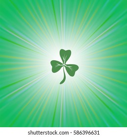Vector Clover Icon on Green Wave Pattern. Shamrock Leaf. St. Patricks Day Background