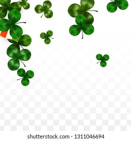 Vector Clover Leaf  and Ireland Flag Isolated on Transparent Background. St. Patrick's Day Illustration. Ireland's Lucky Shamrock Poster.  Poster for Irish Party. Success Symbols.
