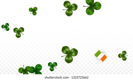 Vector Clover Leaf  and Ireland Flag Isolated on Transparent Background. St. Patrick's Day Illustration. Ireland's Lucky Shamrock Poster.  Cover for Irish Party. Tourism in Ireland.