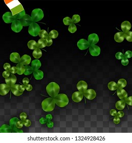 Vector Clover Leaf  and Ireland Flag Isolated on Transparent Background. St. Patrick's Day Illustration. Ireland's Lucky Shamrock Poster.  Card for Patrick's Party. Success Symbols.