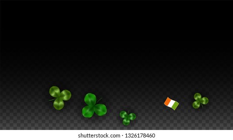 Vector Clover Leaf  and Ireland Flag Isolated on Transparent Background. St. Patrick's Day Illustration. Ireland's Lucky Shamrock Poster.  Cover for Irish Concert in Pub. Flatlay. 