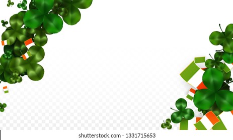 Vector Clover Leaf  and Ireland Flag Isolated on Transparent Background. St. Patrick's Day Illustration. Ireland's Lucky Shamrock Poster.  Poster for Irish Party. Tourism in Ireland.