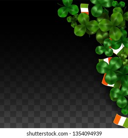 Vector Clover Leaf  and Ireland Flag Isolated on Transparent Background. St. Patrick's Day Illustration. Ireland's Lucky Shamrock Poster.  Card for Irish Party. Tourism in Ireland.