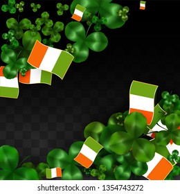 Vector Clover Leaf  and Ireland Flag Isolated on Transparent Background. St. Patrick's Day Illustration. Ireland's Lucky Shamrock Poster.  Poster for Irish Concert in Pub. Tourism in Ireland.