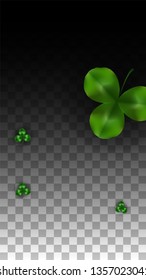 Vector Clover Leaf  and Ireland Flag Isolated on Transparent Background. St. Patrick's Day Illustration. Ireland's Lucky Shamrock Poster.  Card for Irish Concert in Pub. Flatlay. 
