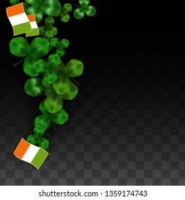 Vector Clover Leaf  and Ireland Flag Isolated on Transparent Background. St. Patrick's Day Illustration. Ireland's Lucky Shamrock Poster.  Invitation for Irish Party. Tourism in Ireland.