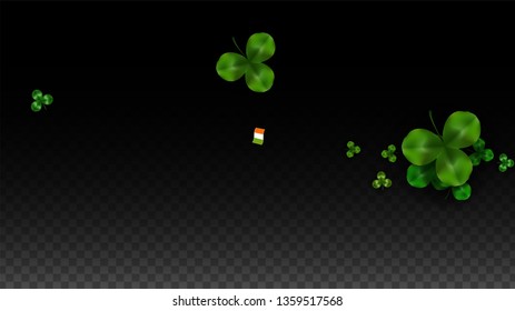 Vector Clover Leaf  and Ireland Flag Isolated on Transparent Background. St. Patrick's Day Illustration. Ireland's Lucky Shamrock Poster.  Card for Irish Party. Success Symbols.