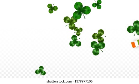 Vector Clover Leaf  and Ireland Flag Isolated on Transparent Background. St. Patrick's Day Illustration. Ireland's Lucky Shamrock Poster.  Poster for Irish Party. Tourism in Ireland.
