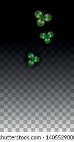 Vector Clover Leaf  and Ireland Flag Isolated on Transparent Background. St. Patrick's Day Illustration. Ireland's Lucky Shamrock Poster.  Card for Patrick's Party. Top View.