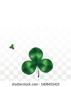 Vector Clover Leaf  and Ireland Flag Isolated on Transparent Background. St. Patrick's Day Illustration. Ireland's Lucky Shamrock Poster.  Poster for Irish Concert in Pub. Top View.