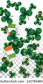 Vector Clover Leaf  and Ireland Flag Isolated on Transparent Background. St. Patrick's Day Illustration. Ireland's Lucky Shamrock Poster.  Poster for Irish Party. Tourism in Ireland.