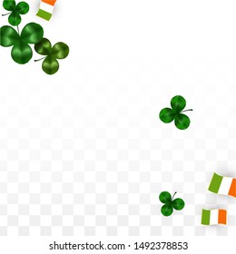 Vector Clover Leaf  and Ireland Flag Isolated on Transparent Background. St. Patrick's Day Illustration. Ireland's Lucky Shamrock Poster.  Cover for Irish Concert in Pub. Tourism in Ireland.