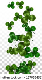 Vector Clover Leaf  Isolated on Transparent Background with Space for Text. St. Patrick's Day Illustration. Ireland's Lucky Shamrock Poster. Invintation for Irish Party Flatlay.  Success Symbols.