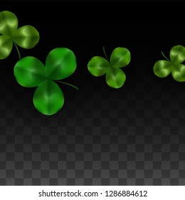 Vector Clover Leaf  Isolated on Transparent Background with Space for Text. St. Patrick's Day Illustration. Ireland's Lucky Shamrock Poster. Invintation for Concert in Pub. Flatlay.  Success Symbols.