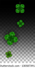 Vector Clover Leaf  Isolated on Transparent Background with Space for Text. St. Patrick's Day Illustration. Ireland's Lucky Shamrock Poster. Banner for Concert in Pub. Flatlay.  Success Symbols.