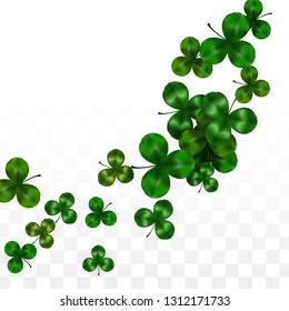 Vector Clover Leaf  Isolated on Transparent Background with Space for Text. St. Patrick's Day Illustration. Ireland's Lucky Shamrock Poster. Banner for Irish Party Flatlay.  Success Symbols.