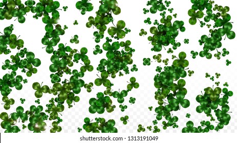 Vector Clover Leaf  Isolated on Transparent Background with Space for Text. St. Patrick's Day Illustration. Ireland's Lucky Shamrock Poster. Invintation for Irish Party Flatlay.  Success Symbols.