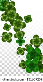 Vector Clover Leaf  Isolated on Transparent Background with Space for Text. St. Patrick's Day Illustration. Ireland's Lucky Shamrock Poster. Invintation for Concert in Pub. Flatlay.  Success Symbols.