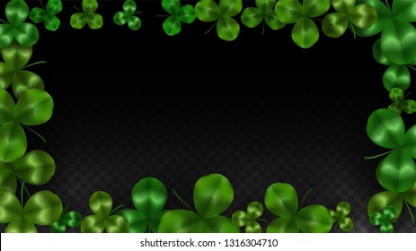 Vector Clover Leaf  Isolated on Transparent Background with Space for Text. St. Patrick's Day Illustration. Ireland's Lucky Shamrock Poster. Invintation for Irish Party Flatlay.  Success Symbols.