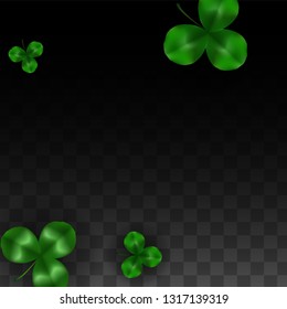 Vector Clover Leaf  Isolated on Transparent Background with Space for Text. St. Patrick's Day Illustration. Ireland's Lucky Shamrock Poster. Invintation for Irish Party Flatlay.  Success Symbols.