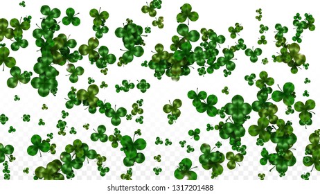 Vector Clover Leaf  Isolated on Transparent Background with Space for Text. St. Patrick's Day Illustration. Ireland's Lucky Shamrock Poster. Invintation for Irish Party Top View.  Success Symbols.