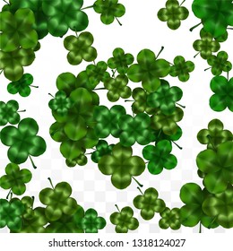 Vector Clover Leaf  Isolated on Transparent Background with Space for Text. St. Patrick's Day Illustration. Ireland's Lucky Shamrock Poster. Banner for Irish Party Flatlay.  Success Symbols.