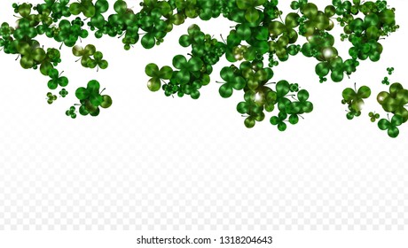 Vector Clover Leaf  Isolated on Transparent Background with Space for Text. St. Patrick's Day Illustration. Ireland's Lucky Shamrock Poster. Invintation for Concert in Pub. Flatlay.  Success Symbols.