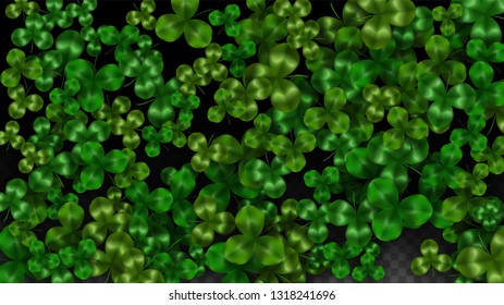 Vector Clover Leaf  Isolated on Transparent Background with Space for Text. St. Patrick's Day Illustration. Ireland's Lucky Shamrock Poster. Banner for Irish Party Flatlay.  Success Symbols.