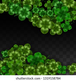 Vector Clover Leaf  Isolated on Transparent Background with Space for Text. St. Patrick's Day Illustration. Ireland's Lucky Shamrock Poster. Invintation for Irish Party Flatlay.  Success Symbols.
