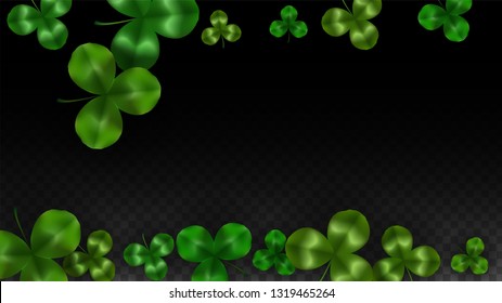 Vector Clover Leaf  Isolated on Transparent Background with Space for Text. St. Patrick's Day Illustration. Ireland's Lucky Shamrock Poster. Banner for Irish Party Flatlay.  Success Symbols.