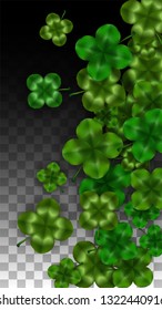Vector Clover Leaf  Isolated on Transparent Background with Space for Text. St. Patrick's Day Illustration. Ireland's Lucky Shamrock Poster. Banner for Irish Party Flatlay.  Success Symbols.