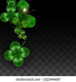 Vector Clover Leaf  Isolated on Transparent Background with Space for Text. St. Patrick's Day Illustration. Ireland's Lucky Shamrock Poster. Banner for Irish Party Flatlay.  Success Symbols.