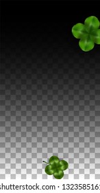 Vector Clover Leaf  Isolated on Transparent Background with Space for Text. St. Patrick's Day Illustration. Ireland's Lucky Shamrock Poster. Invintation for Irish Party Top View.  Success Symbols.