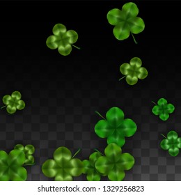 Vector Clover Leaf  Isolated on Transparent Background with Space for Text. St. Patrick's Day Illustration. Ireland's Lucky Shamrock Poster. Banner for Irish Party Top View.  Success Symbols.