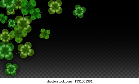 Vector Clover Leaf  Isolated on Transparent Background with Space for Text. St. Patrick's Day Illustration. Ireland's Lucky Shamrock Poster. Invintation for Concert in Pub. Top View.  Success Symbols.