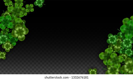 Vector Clover Leaf  Isolated on Transparent Background with Space for Text. St. Patrick's Day Illustration. Ireland's Lucky Shamrock Poster. Invintation for Irish Party Top View.  Success Symbols.