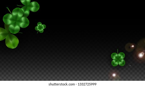 Vector Clover Leaf  Isolated on Transparent Background with Space for Text. St. Patrick's Day Illustration. Ireland's Lucky Shamrock Poster. Invintation for Irish Party Top View.  Success Symbols.