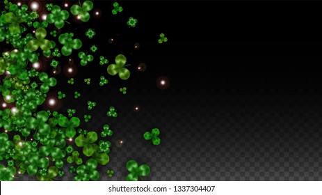 Vector Clover Leaf  Isolated on Transparent Background with Space for Text. St. Patrick's Day Illustration. Ireland's Lucky Shamrock Poster. Banner for Irish Party Flatlay.  Success Symbols.