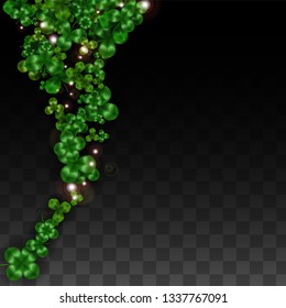 Vector Clover Leaf  Isolated on Transparent Background with Space for Text. St. Patrick's Day Illustration. Ireland's Lucky Shamrock Poster. Banner for Irish Party Top View.  Success Symbols.