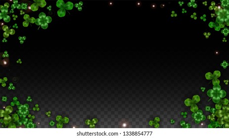 Vector Clover Leaf  Isolated on Transparent Background with Space for Text. St. Patrick's Day Illustration. Ireland's Lucky Shamrock Poster. Banner for Irish Party Top View.  Success Symbols.