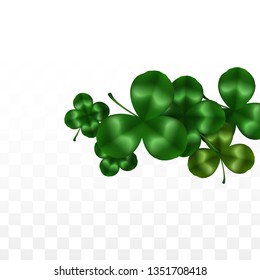 Vector Clover Leaf  Isolated on Transparent Background with Space for Text. St. Patrick's Day Illustration. Ireland's Lucky Shamrock Poster. Banner for Concert in Pub. Flatlay.  Success Symbols.