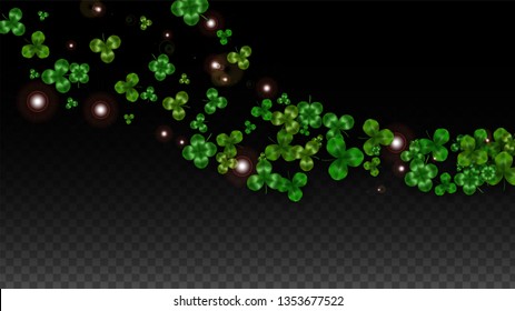 Vector Clover Leaf  Isolated on Transparent Background with Space for Text. St. Patrick's Day Illustration. Ireland's Lucky Shamrock Poster. Banner for Irish Party Flatlay.  Success Symbols.