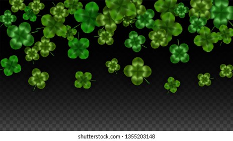 Vector Clover Leaf  Isolated on Transparent Background with Space for Text. St. Patrick's Day Illustration. Ireland's Lucky Shamrock Poster. Banner for Irish Party Flatlay.  Success Symbols.