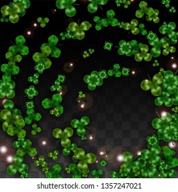 Vector Clover Leaf  Isolated on Transparent Background with Space for Text. St. Patrick's Day Illustration. Ireland's Lucky Shamrock Poster. Banner for Irish Party Flatlay.  Success Symbols.