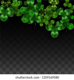 Vector Clover Leaf  Isolated on Transparent Background with Space for Text. St. Patrick's Day Illustration. Ireland's Lucky Shamrock Poster. Banner for Concert in Pub. Flatlay.  Success Symbols.