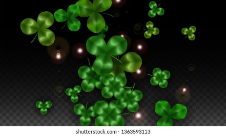 Vector Clover Leaf  Isolated on Transparent Background with Space for Text. St. Patrick's Day Illustration. Ireland's Lucky Shamrock Poster. Banner for Irish Party Top View.  Success Symbols.