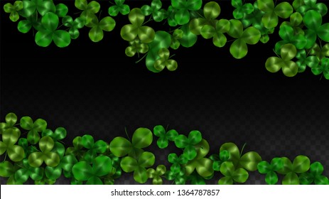 Vector Clover Leaf  Isolated on Transparent Background with Space for Text. St. Patrick's Day Illustration. Ireland's Lucky Shamrock Poster. Invintation for Irish Party Top View.  Success Symbols.