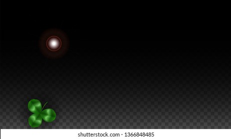 Vector Clover Leaf  Isolated on Transparent Background with Space for Text. St. Patrick's Day Illustration. Ireland's Lucky Shamrock Poster. Banner for Irish Party Flatlay.  Success Symbols.